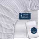 LANE LINEN 100% Organic Cotton Twin Fitted Sheet, 2-Piece Set (1 Fitted Sheet, 1 Pillowcase), Percale Weave, Soft, Breathable, Fits Mattress Upto 15' Deep - Blue Ticking Stripe (No Flat Sheet)