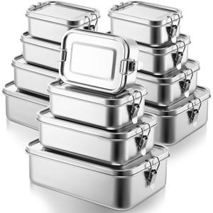 Umigy 12 Pcs Stainless Steel Food Containers 550/850/1400/2400 ml Metal Bento Lunch Box Stainless Steel Food Storage Containers, Lockable Clips to Leak Proof, Reusable Dishwasher Snack Boxes for Work