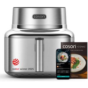 Cosori Iconic Stainless Steel 6.5 Qt Smart Air Fryer, PFAS-Free Ceramic Coating, Max 450F, Consistent Cooking, Air Fry, Roast, Bake, Dry, Proof, Reheat, Dishwasher-Safe Basket, Chef-Crafted Recipes
