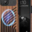 TENDLIN Compatible with iPhone 13 mini Case Wood Grain with Carbon Fiber Texture Design Leather Hybrid Slim Case (Compatible with MagSafe) Hairline