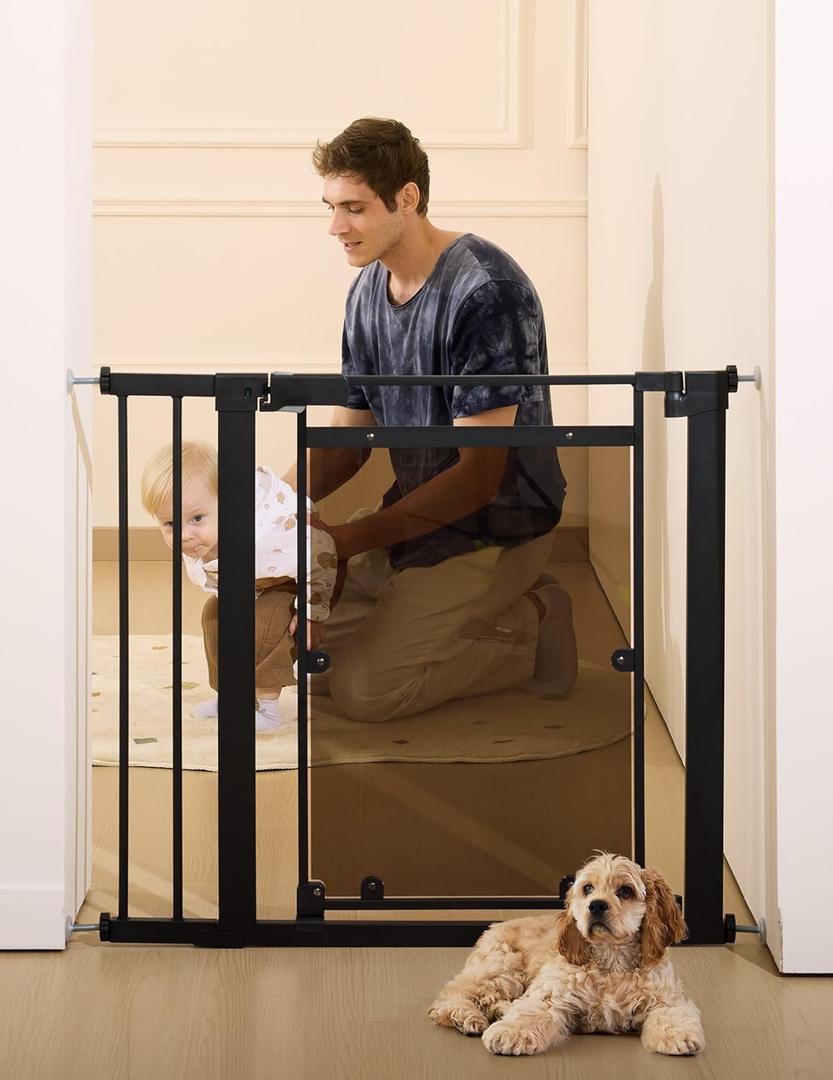 Babelio Clear Baby Gate, 29"-40" Door for doorways, Auto Close for Dog/Pet, Modern Acrylic, Elegance Meet Safety, Pressure Mounted for Child, Black (30" Tall, 29-40" Width)
