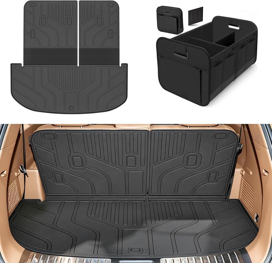 Cargo Trunk Mat with Backrest Mats for Kia Telluride 2027 7&8 Seater,All Weather Protection TPE Heavy Duty Cargo Liner Telluride Accessories,Black