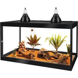 PROLEE Bearded Dragon Tank, Reptile Tank with Meatl Mesh Roof and Front Sliding Door, Lizard Tank, Spacious Reptile Enclosure for Snakes, Lguanas, Chameleons (Black, 27 Gallon Volume, 24 Inch Length)