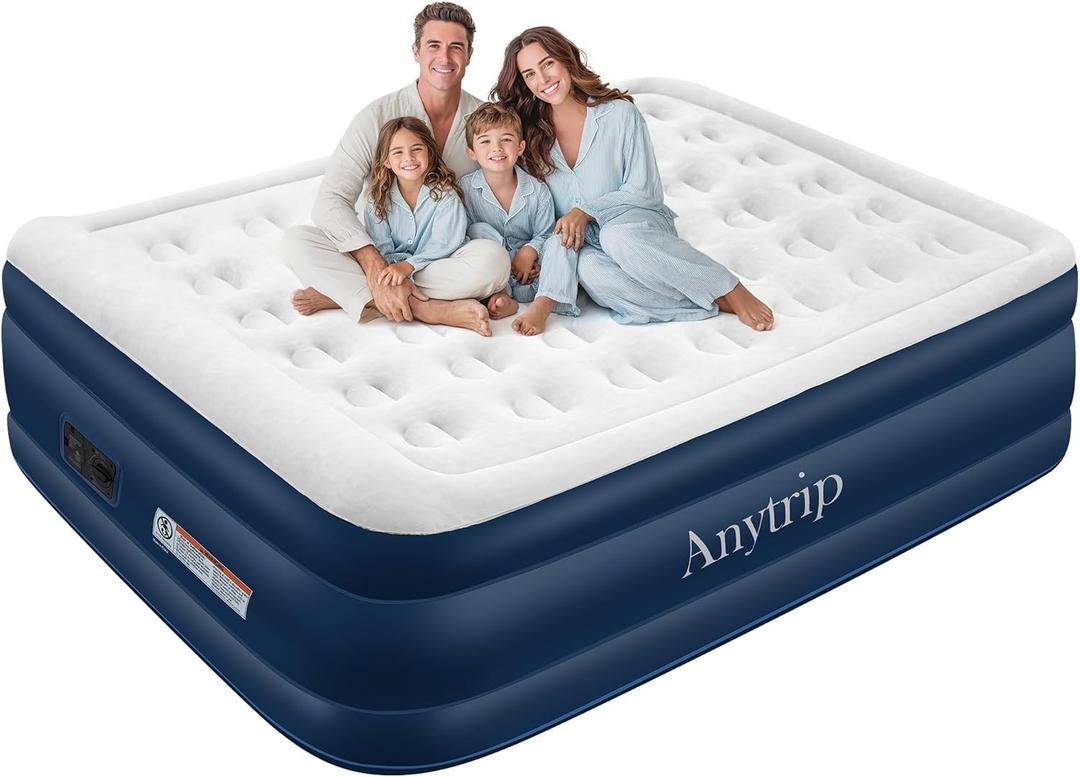 Queen Air Mattress with Built-in Pump Raised,18.5" Leakproof Blow Up Mattress,Portable Inflatable Air Bed with Waterproof Flocking Top for Home,Camping and Guests