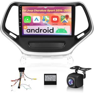2+64G Android Car Stereo for Jeep Cherokee Sport 2014 2015 2016 2017 with Wireless Carplay/Android Auto - 10 Inch Touchscreen Radio with Equalizer, WiFi, GPS, FM RDS, AHD Rear View Cam