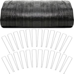 Driveway Landscaping Fabric and Underlayment - 50 x 12.5 ft Heavy Duty Woven Geotextile Landscape Weed Barrier with 50 Staples for Outdoor Garden Gravel Road and Patio Projects