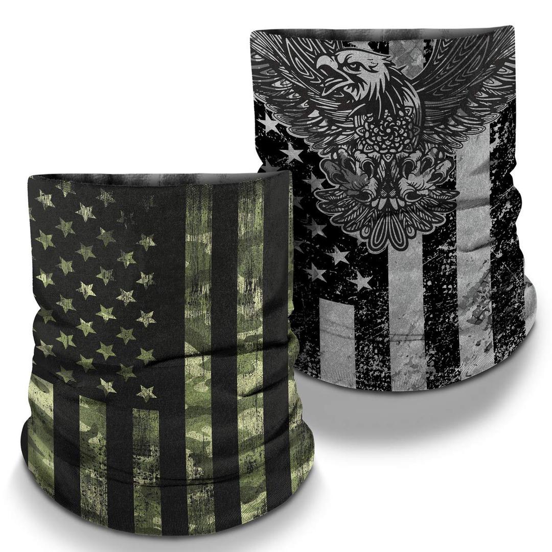 Controller Gear Neck Gaiter Face Mask Scarf- Camo Flag/Eagle 2-Pack, Made in the USA Sun & Dust Protection, Sport Bandanas for Fishing, Motorcycling, Running - Not Machine Specific