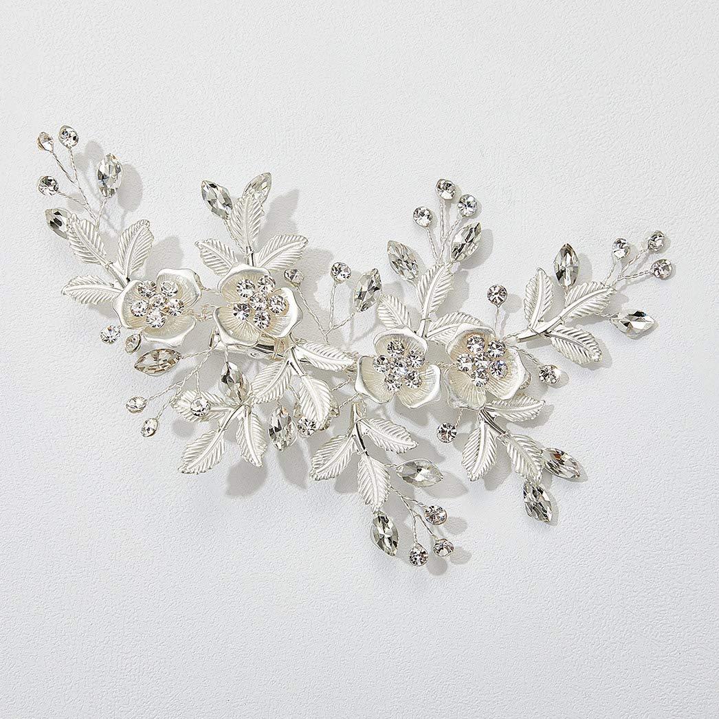 SWEETV Silver Rhinestone Bridal Hair Comb for Wedding, Hair Accessory Headpiece for Women, 1 Count (2.Silver)