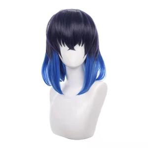 Short Blue Black Cosplay Wigs Halloween Costume Party Wig for Adult