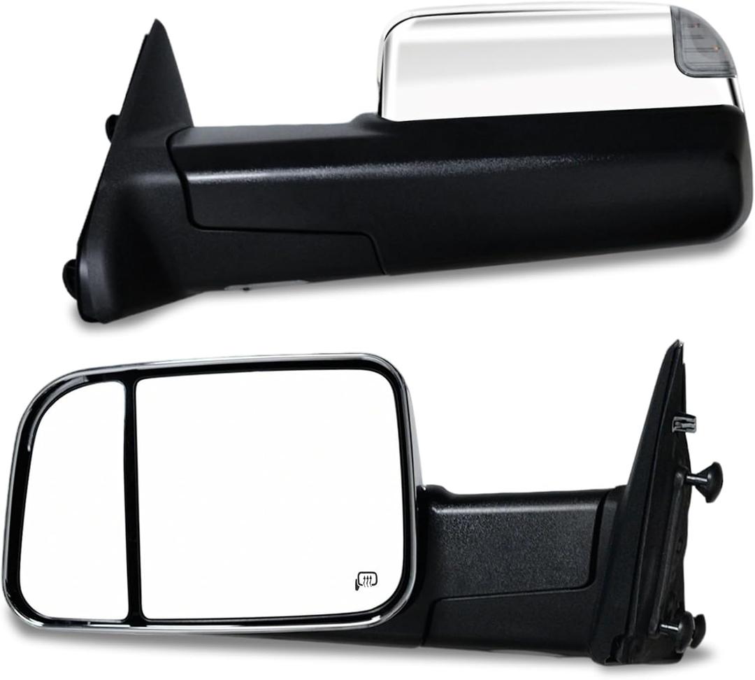 AERDM New towing mirror Chrome cap with Temperature sensor fit 2009-2015 Ram 1500, 2010-2015 Ram 2500 3500 Towing Mirrors w/Turn Signal, Puddle Lights