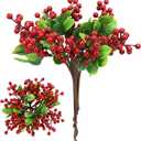 Felice Arts 6 Pack Christmas Picks Artificial Red Berry Stems Fake Holly Berries for Xmas Tree Ornaments DIY Wreath Vase Fireplace Decor