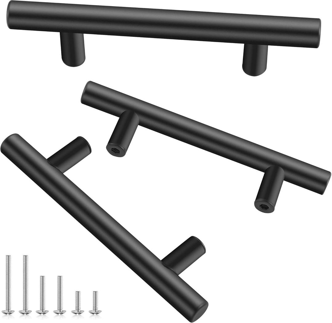 4 x 10 Pack 5 Inch Cabinet Pulls Matte Black Stainless Steel for Cabinet, Kitchen Drawer Pulls Cabinet Handles for Cabinets Cupboard, 5''Length, 3''Hole Center (Round)