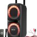 Party Speaker Dolphin SP-2080RBT Dual 8-Inch High Power Portable Bluetooth, Wireless Microphone, Deep Bass, LED Lights, USB/SD Card, Rechargeable Battery