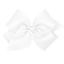 Wee Ones Girls' Classic Grosgrain Moonstitch Edge Hair Bow on a WeeStay Hair Clip, Matching Edge, King, White