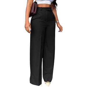 Unybwonn Women Wide Leg Dress Pants High Waisted Straight Leg Business Slacks Work Pants Casual Button Down Trousers- XXL