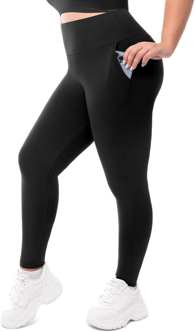 Leafigure Plus Size Leggings with Pockets for Women - High Waisted Buttery Soft Yoga Leggings for Workout, Size 3XL