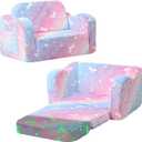 MeMoreCool Glowing Rainbow Unicorn Kids Chair - Convertible 2-in-1 Fold-Out Kids Couch for Girls, Glow-in-the-Dark Plush Sofa with Washable Cover, Soft Foam Lounge Seat for Playroom and Reading | Relaxing,Gift Giving