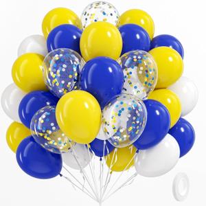 Blue and Yellow Balloons, 60pcs 12 Inch Royal Blue Yellow White Balloon with Confetti Balloons for Wedding Graduation Baby Shower Birthday Party Decorations
