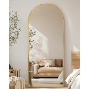 Antok Arched Full Length Mirror, 56"x15" Gold Metal Frame Floor Mirror for Bedroom Living Room, Freestanding/Wall Mount/Leaning