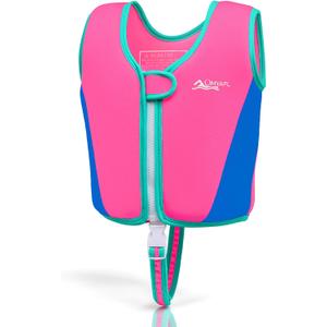 OMYAFL Toddler Swim Vest Kids Floaties Boys Girls Swim Float Jacket Buoyancy Swimwear (Pink/ Blue, Large(4-6yrs/ 45-60lbs))
