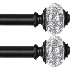 2 Pack Black Curtain Rods for Windows 48 to 84 Inch, USFOOK 7/8 Inch Telescoping Splicing Drapery Rods 32 to 86 Inch, Decoration for Home with Decorative Translucent Finials