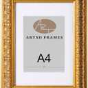 ArtXO A4 Gold Ornate Wood Picture Frame with Clear Plexiglass & Mat - Vintage Decor for Home, Wall Mountable Photo Display 45