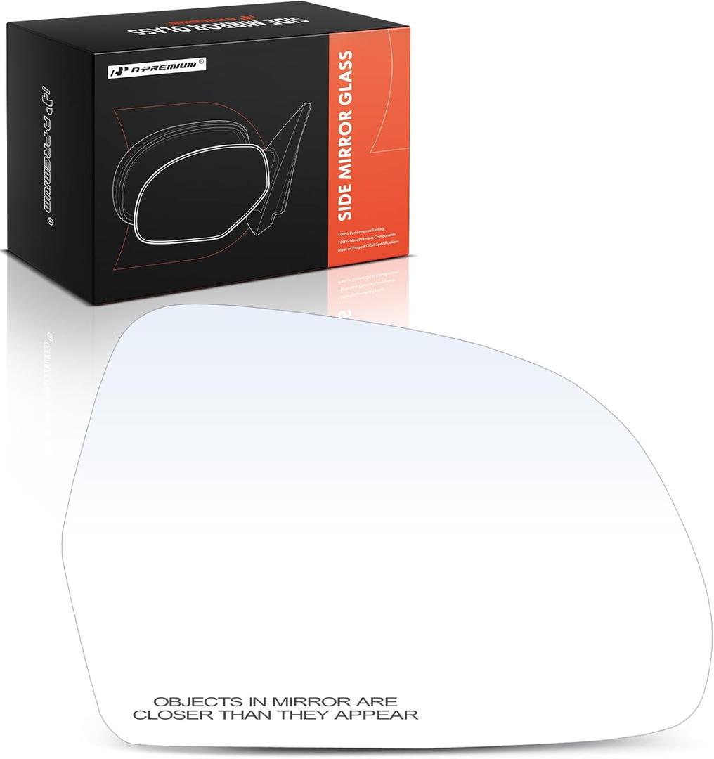 A-Premium Right Passenger Side Heated Mirror Glass with Backing Plate - Compatible with Audi A4, A4 Quattro, A6, A6 Quattro, A3, Q3, Q3 A5 Quattro, allroad, S5, S6 - Exterior Side View Convex Mirror