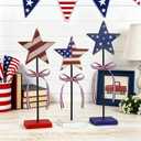 3 Pcs 4th of July Table Decoration Wooden Sign, Retro Red White Blue Star Patriotic Table Centerpiece Fourth of July Tabletop Decorations Memorial Day Tiered Tray Decor for Home Office