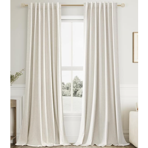 Extra Long 100% Blackout Linen Curtains for Bedroom 100 Inches Long Natural Cream Black Out Curtain Back Tab Thermal Insulated Room Darkening Window Drapes for Living Room 2 Panels Beige Ivory 52x100