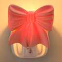 Pink Bow Resin Night Light Plug in Dusk to Dawn Decorative Night Lights for Indoor Bedroom, Bathroom Hallway