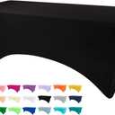 Table Covers for 6 Foot Tables, Black Washable and Wrinkle Resistant Stretch Tablecloths Rectangle 6ft for Events, Wedding, Banquets, Parties
