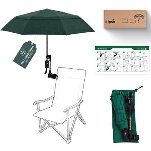 8 x Beach Chair Patio Umbrella with Universal Adjustable Clamp - Clamp-on Outdoor Sports Umbrella for Stroller Pool Camp Bleachers, Compact Lightweight Portable Shade, Windproof Sunshade (Dark Green)