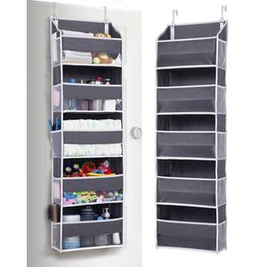 ULG 1 Pack Over Door Organizer with 5 Large Pockets 10 Mesh Side Pockets, 44 lbs Weight Capacity Hanging Storage Organizer with Clear Window Kids Toys, Shoes, Diapers, Dark Grey, 5 Layers