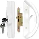 ALLYWASAI Patio Sliding Door Handle Set with Mortise Lock, Key Cylinder and Face Plate, Full Replacement Handle Lock Set Fits Door Thickness from 1-1/2" to 1-3/4", 3-15/16" Screw Hole Spacing, White
