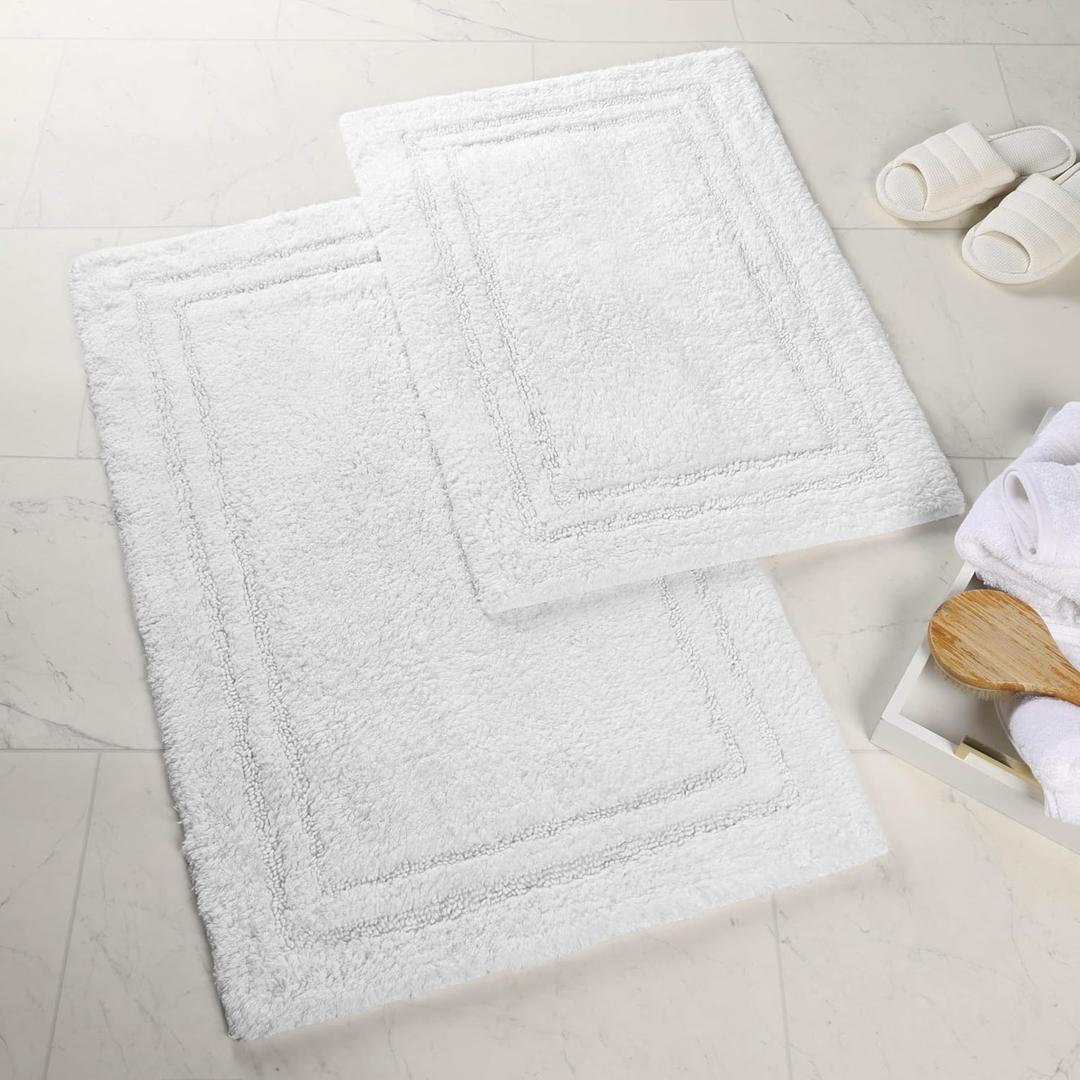 Superior 2-Pack Bath Rugs, Premium 100% Combed Cotton with Non-Slip Backing, Soft, Plush, Fast Drying and Absorbent - White, 20" x 30" and 24" x 36" Bath Mat Set