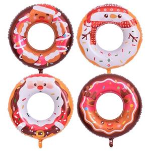 4 Pcs Christmas Donut Balloons Santa Snowman Gingerbread Reindeer Balloons for Christmas Sweet Birthday Party Decorations