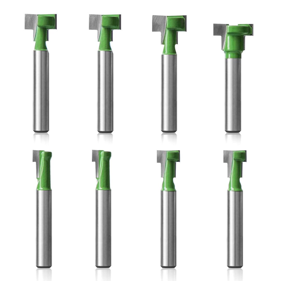 Hakkin 8pcs Keyhole Router Bit Set -1/4 Inch Shank T Slot Keyhole Router Bits Set, T-Track Slotting Milling Cutters Set for Wood (Green)