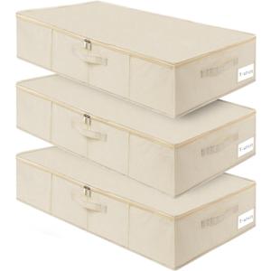 punemi Underbed wedding dress storage box, 2 Pack Clothing Storage Bags W/Upgraded Handles, Large Capacity Underbed Shoe Container Organizer for Blanket, Pillows, Comforters & Quilts, Beige
