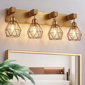 maesta 4 Light Bathroom Vanity Light, Farmhouse Gold Fixture Over Mirror