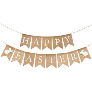 GCQQ Happy Easter Banner, No DIY Easter Garland, Cute Bunny Banners, Rustic Easter Banner Decorations for Fireplace, Mantle or Outdoors Decoration