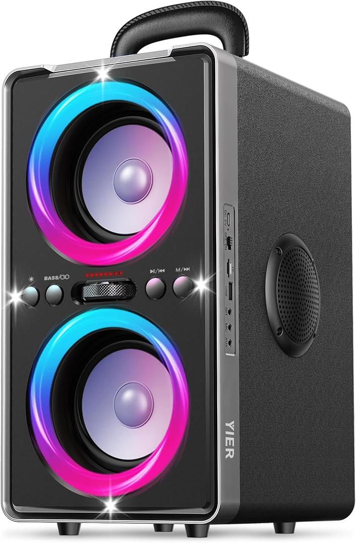 Bluetooth Party Speaker, 200W Peak Portable Loud Stereo with Subwoofer, Wireless TWS Pairing Deep Bass Led Light Show with Fast Charging for Outdoor Home Party Camping (Black)