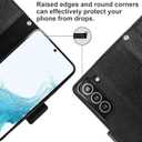 Bocasal Wallet Case for Galaxy S22 5G, Genuine Leather Support Wireless Charging RFID Blocking Flip Case Card Slots Holder, Kickstand Book Folding Folio Cover with Wrist Strap 6.1 Inch (Black)