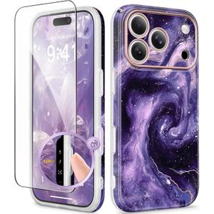 GVIEWIN for iPhone 17 Pro Case Compatible with MagSafe, with Screen Protector [Full Camera Protection] Military-Grade Shockproof Slim Magnetic Marble Phone Case for 17 Pro 6.3", Vortices/Purple