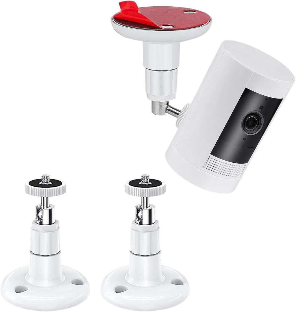 2 Pack Adjustable Security Wall Mount for Ring Camera&Stick Up Cam Battery,Indoor Outdoor Mount Bracket for Arlo HD/2/3/4,Ceiling Mount Kit for Plug-in HD Security Cam, Adhesive or Screw,No Drill