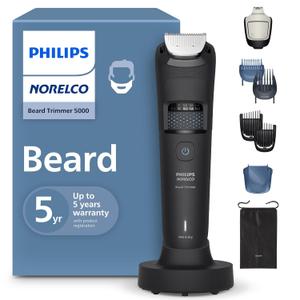 Philips Norelco Beard Trimmer 5000 Series, Men's Face Trimmer, 100% Waterproof Beard Sense Tech, Precision Trimmer with Fading Combs, Self-Sharpening Blades, Hair Collector & Charging Stand, BT5785/40 (Black)