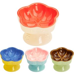 S&Q's CERAMICS Raised Cat Bowl, Elevated Cat Bowl for Food and Water, Ceramic Titled Dish, Anti Vomit & Whisker Friendly, Microwave and Dishwasher Safe (Orange, 5.8")