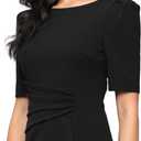 Alex Evenings Women's Stretch Crepe Dress with Puff Shoulder Elbow Sleeves, Tucked Waist Detail and Cascade Ruffle, 18