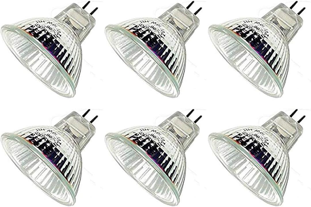 10Watt 12Volt MR16 Halogen Light Bulbs, 120 Lumens Bi Pin Wide Beam 4000Hr Life, 2700K Warm White Precision Reflector Fiber Optic Light Bulb (6 Pack)
