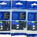 Label Tape White On Black Compatible with 12mm Tze-335 Standard Laminated Labeling for Label Printers (3Pcs AZE-335)
