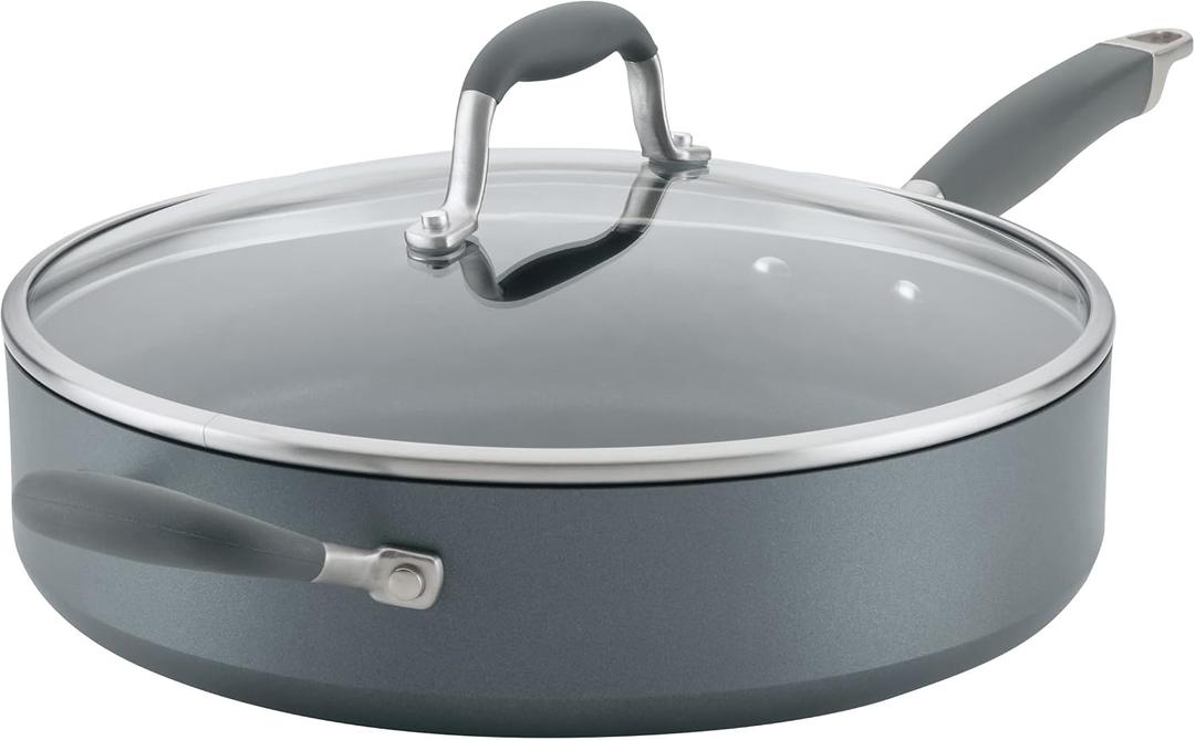 Anolon Advanced Home Hard Anodized Nonstick Saut Pan with Helper Handle and Lid, 5 Quart - Moonstone